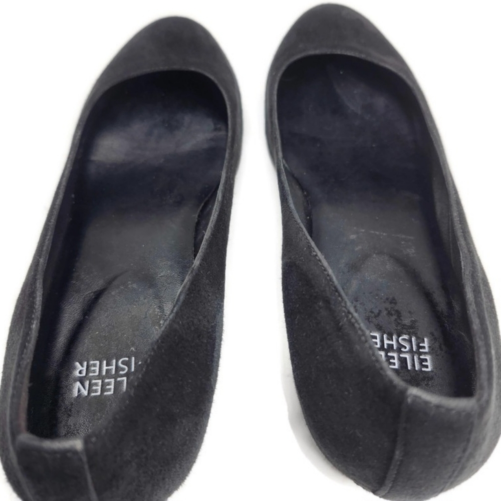 Eileen Fisher Neat Black Suede Round-Toe Low Block Heel Slip-On Pumps - Picture 8 of 14